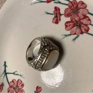 Elegant Costume Jewelry Silver Ring with White Stone (Size 4)